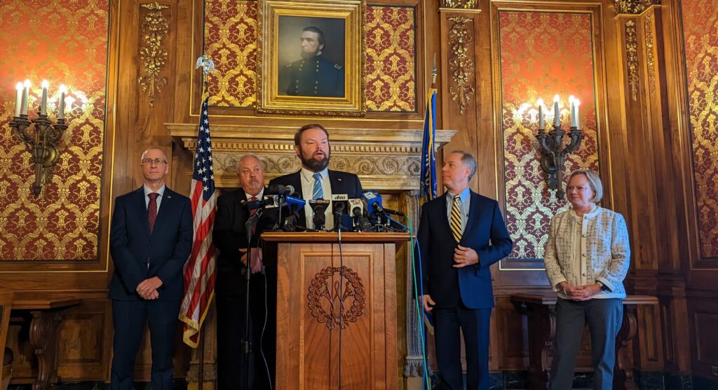 Assembly Republicans speaking at a press conference held prior to passage of the bail constitutional amendment. (Baylor Spears | Wisconsin Examiner)
