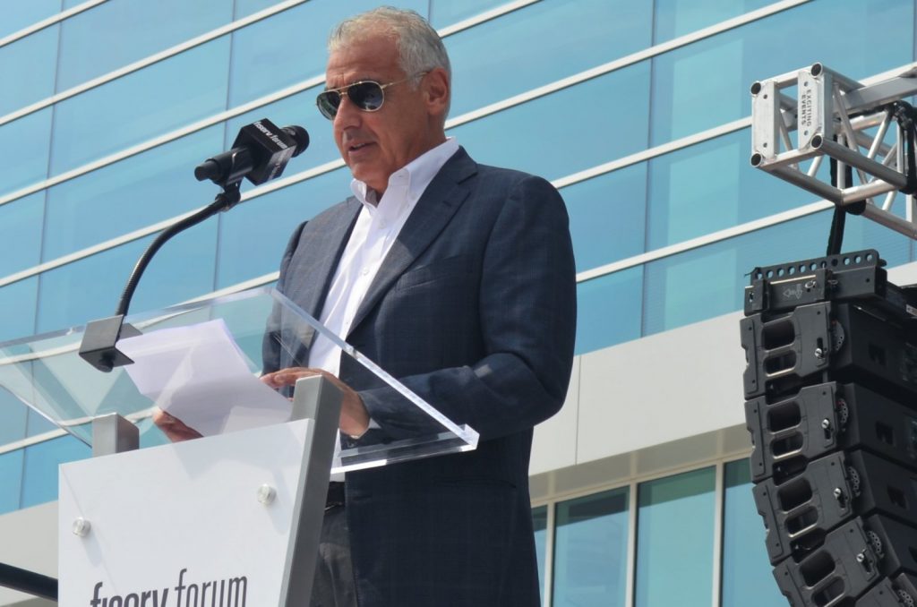 Milwaukee Bucks co-owner Marc Lasry at Fiserv Forum's 2018 ribbon cutting. Photo by Jack Fennimore.