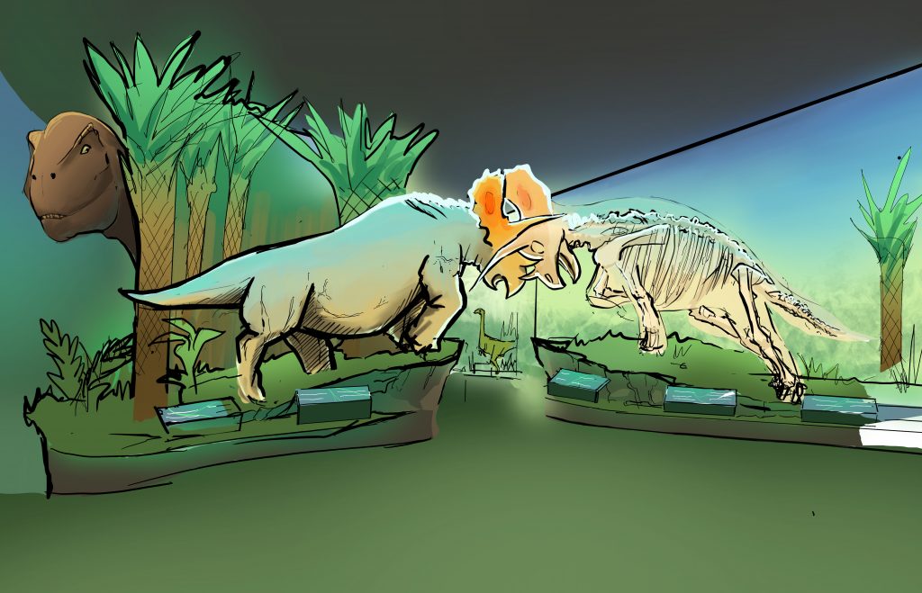 The Mesozoic Hall - Torosaur Clash. Image courtesy of the Milwaukee Public Museum.