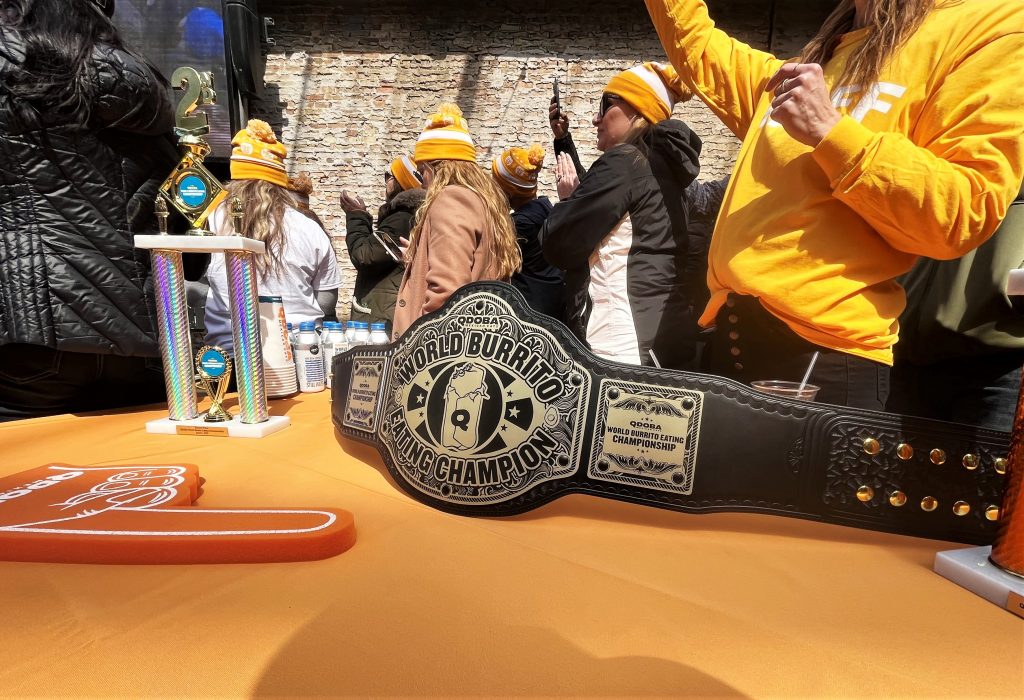 World Burrito Eating Champion belt