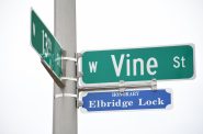 Honorary street sign for Elbridge Lock on W. Vine St. Photo by Jeramey Jannene.