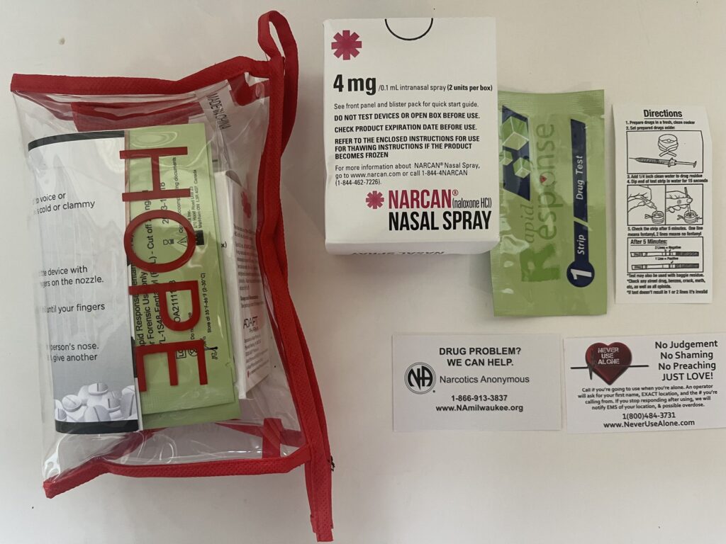 HOPE Kits have a range of opioid-related resources, including Narcan and fentanyl test strips. The kits are available at firehouses throughout the city. (Photo by Devin Blake)