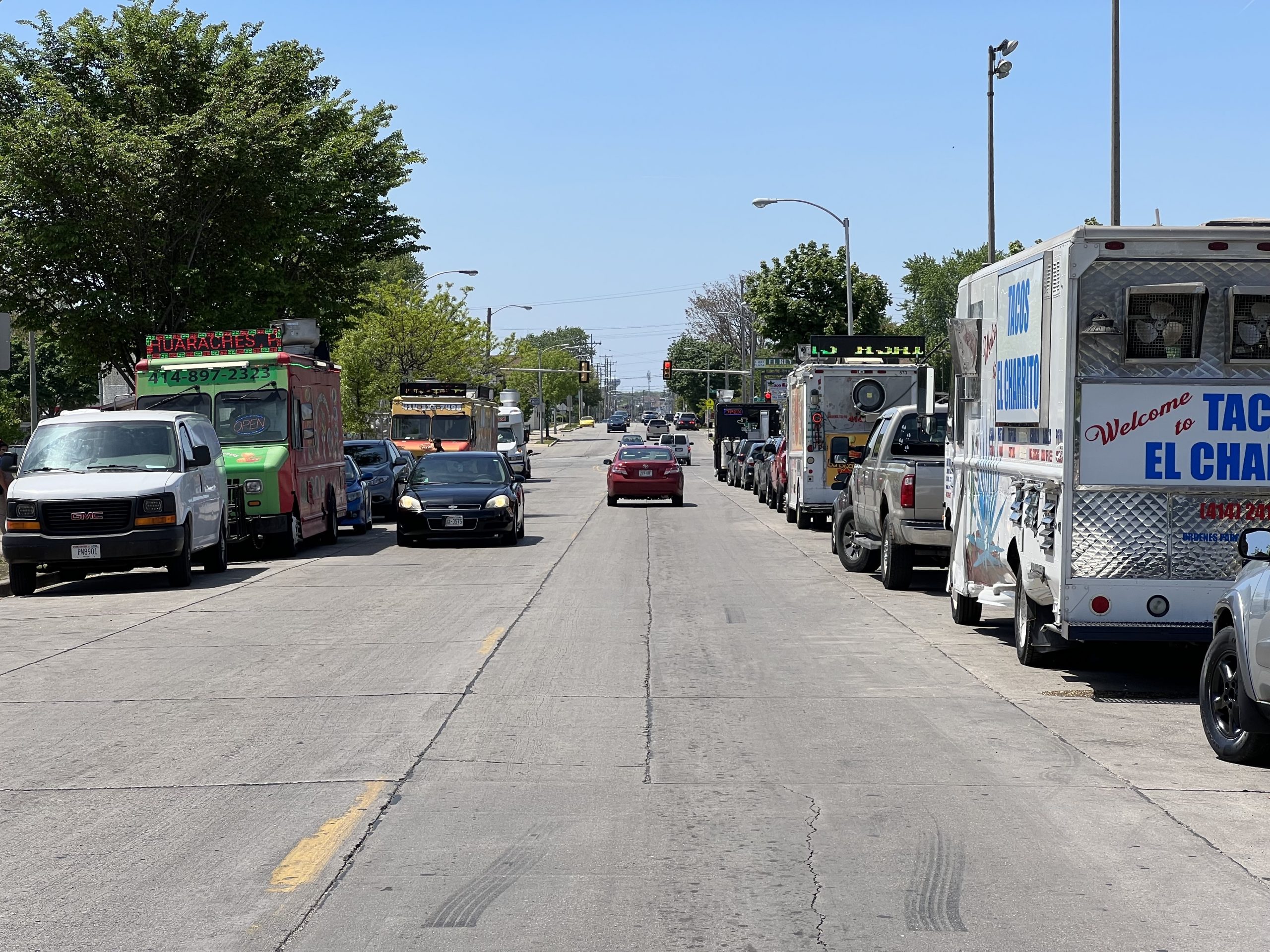 Food trucks on W. Burnham St. in May 2023. Photo by Jeramey Jannene.