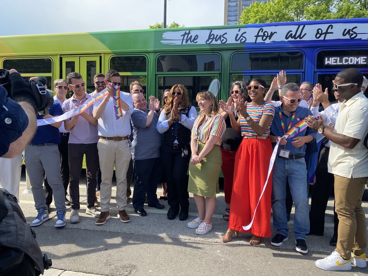 County officials at unveiling of 2023 MCTS Pride bus. Photo by Graham Kilmer.