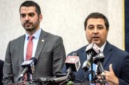 Wisconsin Attorney General Josh Kaul, right speaks while standing next to Fond du Lac County District Attorney Eric Toney on Tuesday, June 6, 2023, at the Risser Justice Center in Madison, Wis. Angela Major/WPR