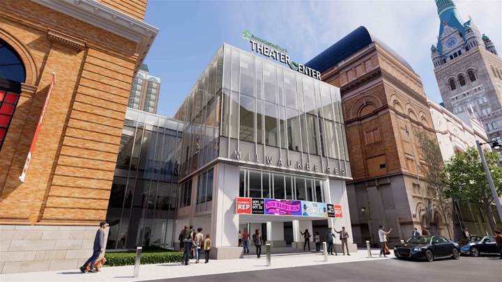 Associated Bank Theater Center Rendering. Rendering courtesy of the Milwaukee Repertory Theater.
