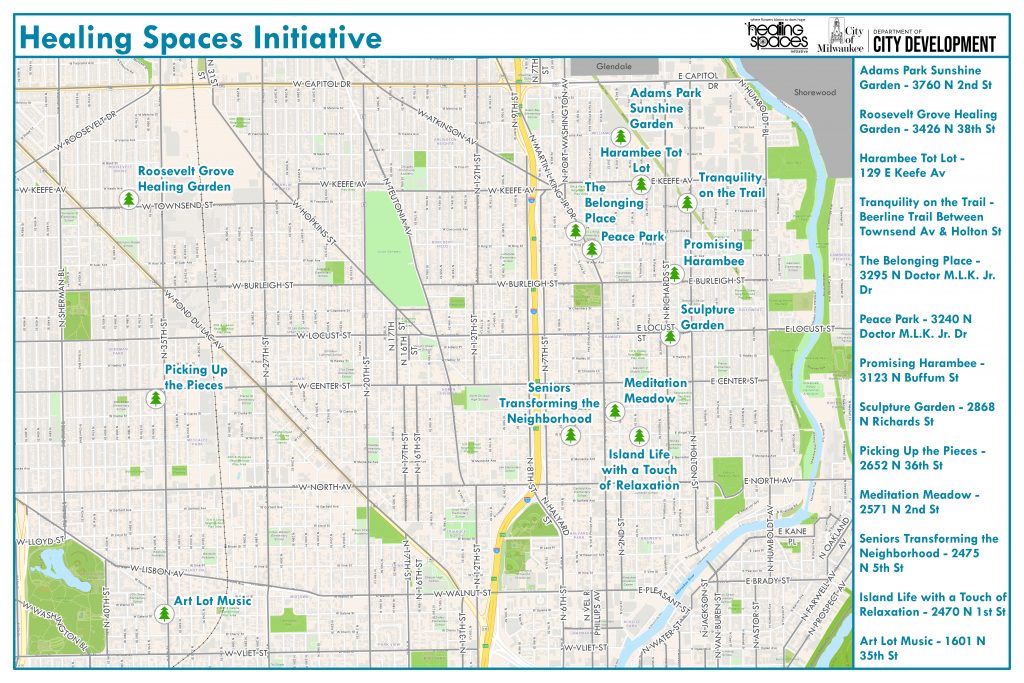 June 2023 Healing Spaces Initiative sites. Image from Department of City Development.