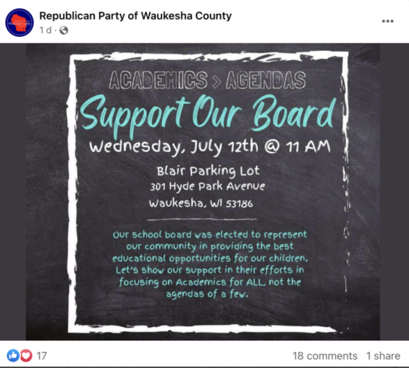 Republican Party of Waukesha County Facebook post. (Click on image to enlarge in a new window.)