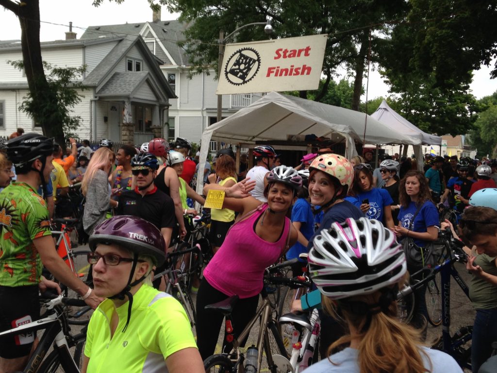 Riders at the start-finish line of the 2014 Riverwest 24. Photo by Dave Reid.