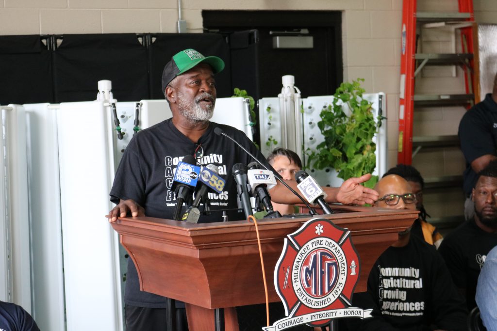 Andre Lee Ellis addresses reporters at a Friday morning press conference. Photo taken Aug. 11, 2023 by Sophie Bolich.
