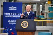 President Joe Biden addresses the crowd at Ingeteam in Milwaukee on Aug. 15, 2023. Photo by Jeramey Jannene.