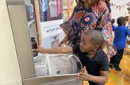 A student at Starms Early Childhood fills his water bottle at a filtered station on Monday, Aug. 28, 2023. Evan Casey/WPR