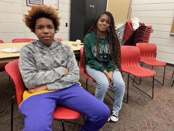 Terone Greaves and Jackie Addison sit after participating in the Circle Keepers program at the Milwaukee Public Library’s Atkinson Branch. During the day, they discussed recent victories and challenges. Both say they would recommend the program to a friend. (Photo Devin Blake) 