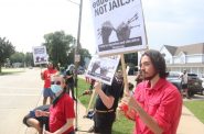 Activists gather outside of Green Bay’s prison for a rally in September 2021. Photo by Isiah Holmes/Wisconsin Examiner.