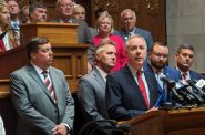 Assembly Speaker Robin Vos (R-Rochester) answered question at a press conference ahead of Assembly Republicans passing the budget bill on June 29, 2023. Photo by Baylor Spears/Wisconsin Examiner.