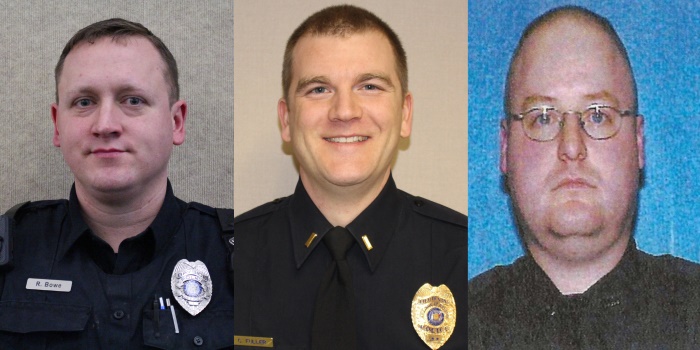 From left, Bayside Police Officers Ryan T. Bowe and Cory Dale Fuller, and Milwaukee Police Officer David J. Larscheidt. Photos courtesy of the Bayside and Milwaukee police departments.
