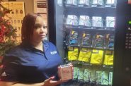 Shanice Collins, 34, secured Narcan from this Harm Reduction Vending Machine during a drug overdose emergency earlier this month at the Martin Luther King Jr. Community Center. (Photo by Edgar Mendez)