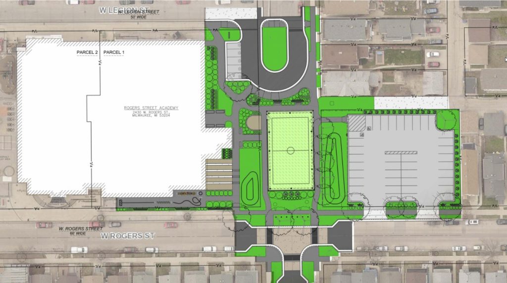 Road-to-park replacement of S. 24th Street. Image from Milwaukee Public Schools.