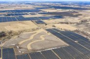 This is an aerial shot of the Badger Hollow Solar Park in Iowa County. The second phase of the project came online last month. Photo courtesy of We Energies/WPR.