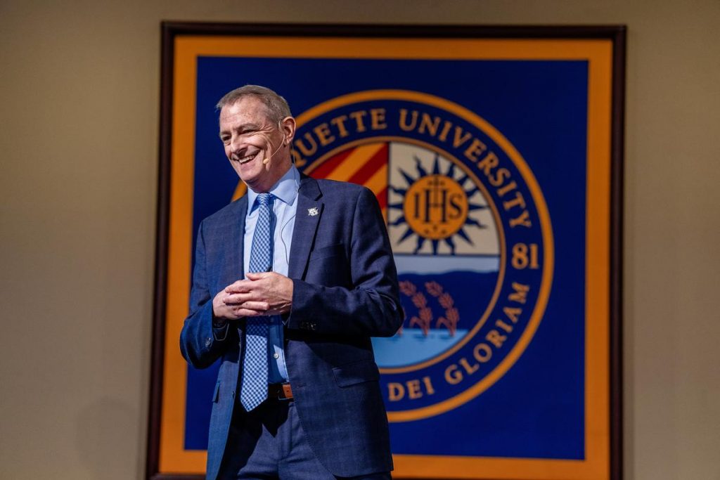 Marquette University President Michael R. Lovell, from his 2024 Presidential Address. Photo courtesy of Marquette University.