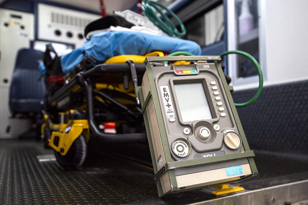 A critical care ventilator with advanced capabilities is kept in some Waushara County EMS ambulances. Angela Major/WPR