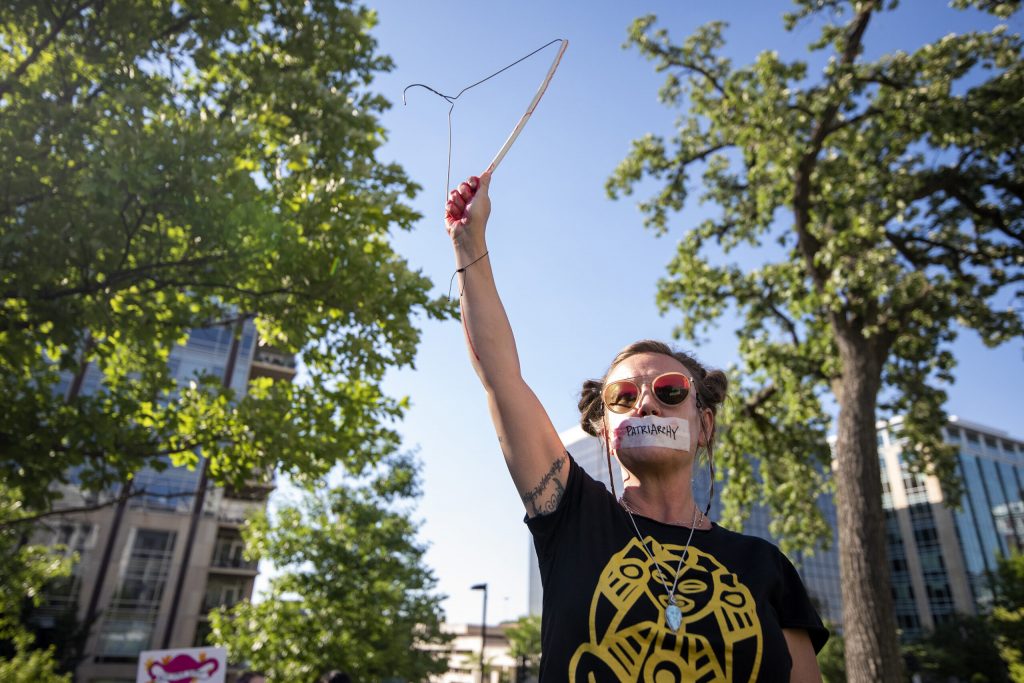 Mandy Groves of Madison attends a protest in support of abortion access following the Supreme Court’s decision to overturn Roe vs. Wade on Friday, June 24, 2022, in Madison, Wis. Angela Major/WPR