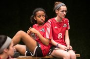 Madison Jones as #2 & Natalie Ottman as #8 in Renaissance Theaterworks’ production of THE WOLVES by Sarah DeLappe. Photo by Ross Zentner.