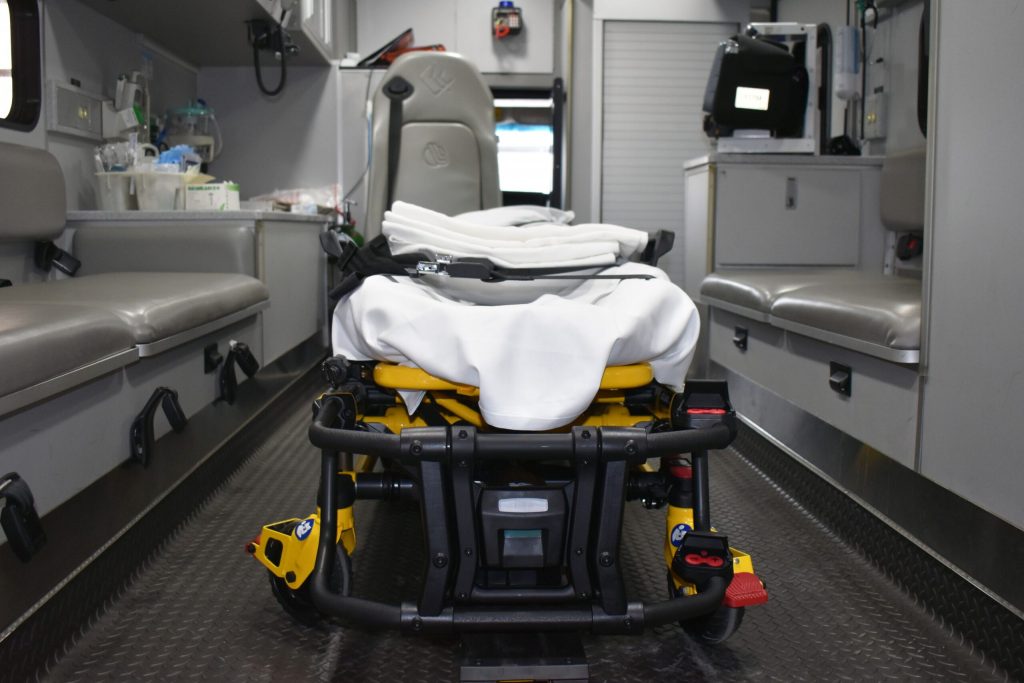 Ambulances like this one pictured on Feb. 11, 2021, are outfitted with equipment that can keep people alive while rural agencies often travel long distances to get people care. But, many rural services are struggling to operate due to a shortage of staff and volunteers, long distances and inadequate financing. Danielle Kaeding/WPR