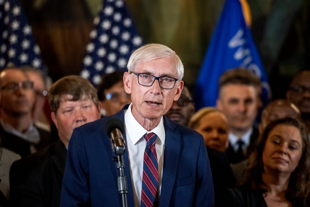 Gov. Tony Evers speaks before signing the 2023-25 biennial budget Wednesday, July 5, 2023, at the Wisconsin State Capitol in Madison, Wis. Angela Major/WPR