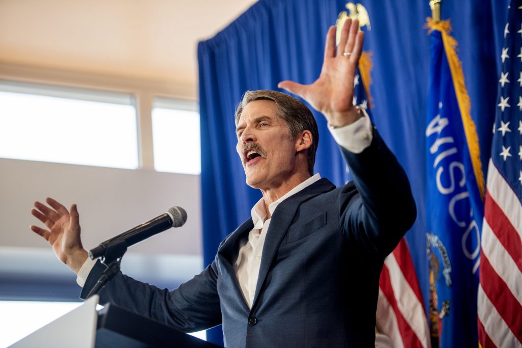 Republican Eric Hovde announces his campaign for U.S. Senate on Tuesday, Feb. 20, 2024, in Madison, Wis. Angela Major/WPR