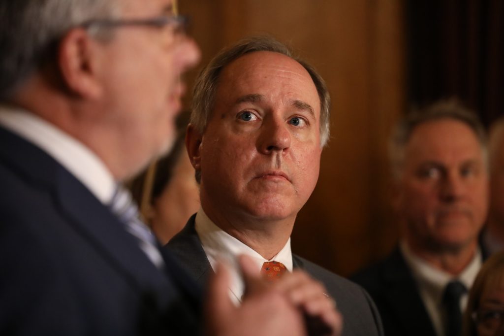 Assembly Speaker Robin Vos, R-Rochester, listens to Rep. John Nygren speak to the press Dec. 4, 2018 ahead of the Assembly gathering for an extraordinary lame duck session of the Legislature held Dec. 4 and 5, 2018, at the Wisconsin state Capitol in Madison. Coburn Dukehart/Wisconsin Center for Investigative Journalism