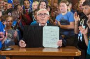 Gov. Tony Evers after signing the 2023-25 budget bill with 51 partial vetoes on July 5, 2023. (Baylor Spears | Wisconsin Examiner)