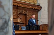 Chairman James Crawford of the Forest County Potawatomi delivers 2024 State of the Tribes address. (Baylor Spears | Wisconsin Examiner)