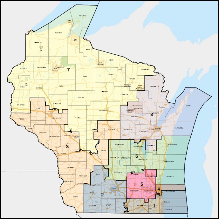 Wisconsin Congressional Districts, 118th Congress. Twotwofourtysix, CC BY-SA 4.0 , via Wikimedia Commons