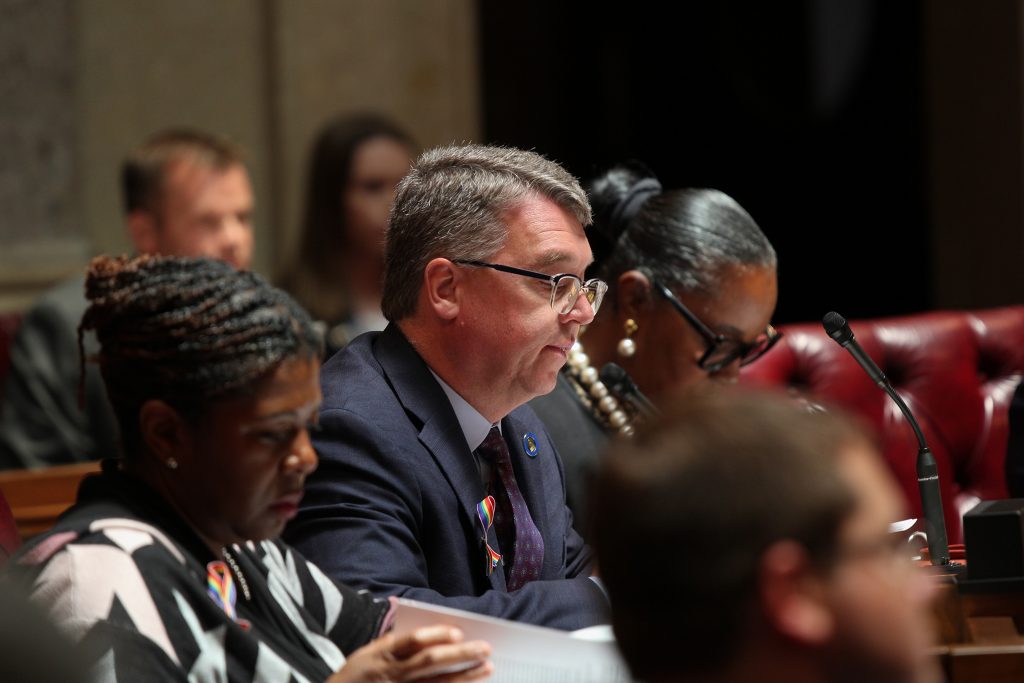 Wisconsin state Sen. Brad Pfaff, D-Onalaska, is photographed during a state Senate session on June 7, 2023, in the Wisconsin State Capitol building in Madison, Wis. Drake White-Bergey/Wisconsin Watch