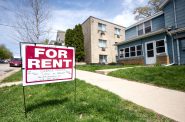 A sign is posted outside of apartments Friday, May 5, 2023, in Madison, Wis. Angela Major/WPR