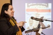 Attorney Aissa Olivarez of the Community Immigration Law Center leads a seminar on Monday, March 11, 2024, in Madison, Wis. The presentation included basic information about the rights of immigrants in the U.S. and how people can apply for asylum. Angela Major/WPR