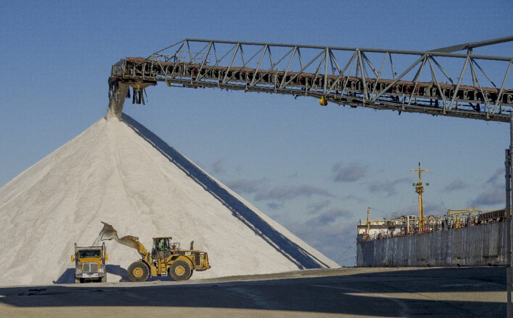 A freighter unloads salt in January 2017. Photo courtesy Henry Jorgenson
