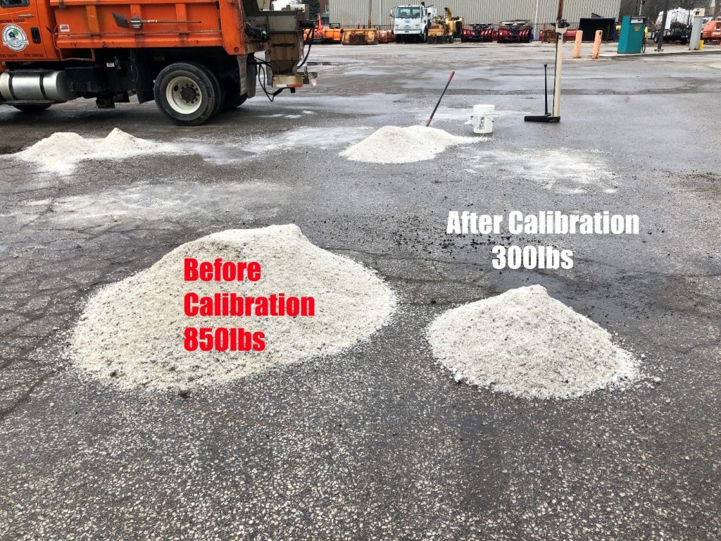 Calibrating its salt truck reduced the amount of salt this Cudahy DPW truck dispensed by over half. Before/after annotations were submitted. Photo courtesy Wisconsin Salt Wise.