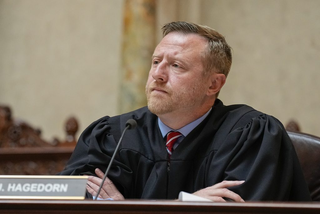 “The only reason to make a change now, with no alert, and to do so via email, would seem to be because four justices wish to expedite some of the politically-charged cases we are now receiving,” Wisconsin Supreme Court Justice Brian Hagedorn, a conservative who occasionally votes with liberals, wrote to colleagues about changes to court operating procedures. He is shown on Sept. 7, 2023, at the Wisconsin State Capitol in Madison, Wis. (Andy Manis for Wisconsin Watch)