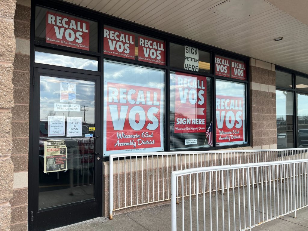 Storefront for the Recall Vos campaign in Union Grove, Wis. Deneen Smith/WPR