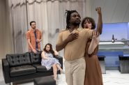 Nick Narcisi, Emily Vitrano, Jonathan Bangs and Cara Johnston in Renaissance Theaterworks’ production of L”APPARTEMENT by Joanna Murray-Smith. Photo by Nathaniel Schardin, Traveling Lemur Productions.