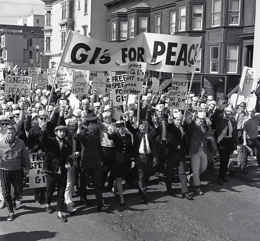 Lt. Susan Schnall leads Soldiers and Sailors Peace March Oct. 1968. Harvey Richards Media Archive (c) Paul Richards (used with permission)