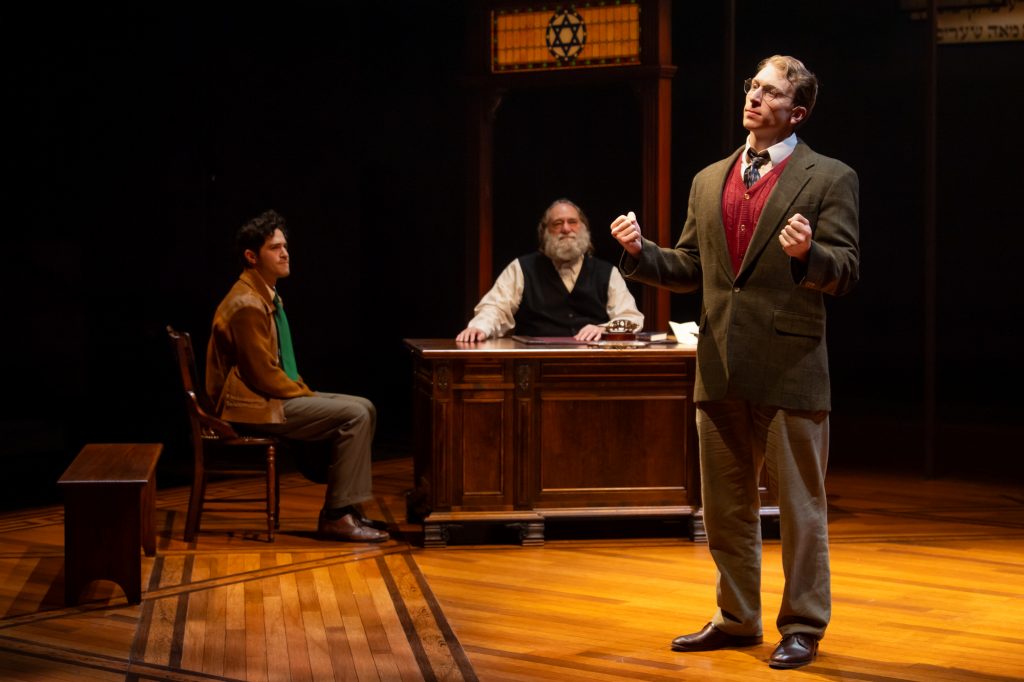 Milwaukee Repertory Theater presents The Chosen in the Quadracci Powerhouse, March 5 – 31, 2024. Pictured: Hillel Rosenshine, Ron Orbach and Eli Mayer.