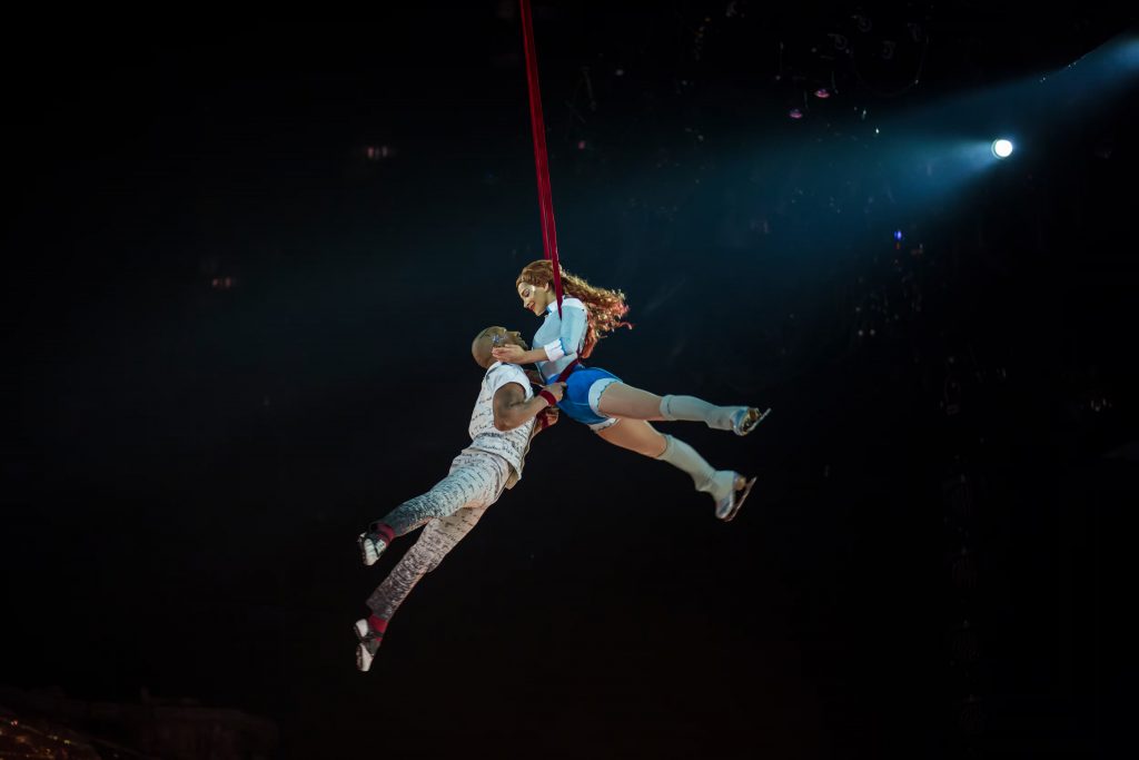 Ballroom aerial straps from Crystal. Photo courtesy of Cirque du Soleil.