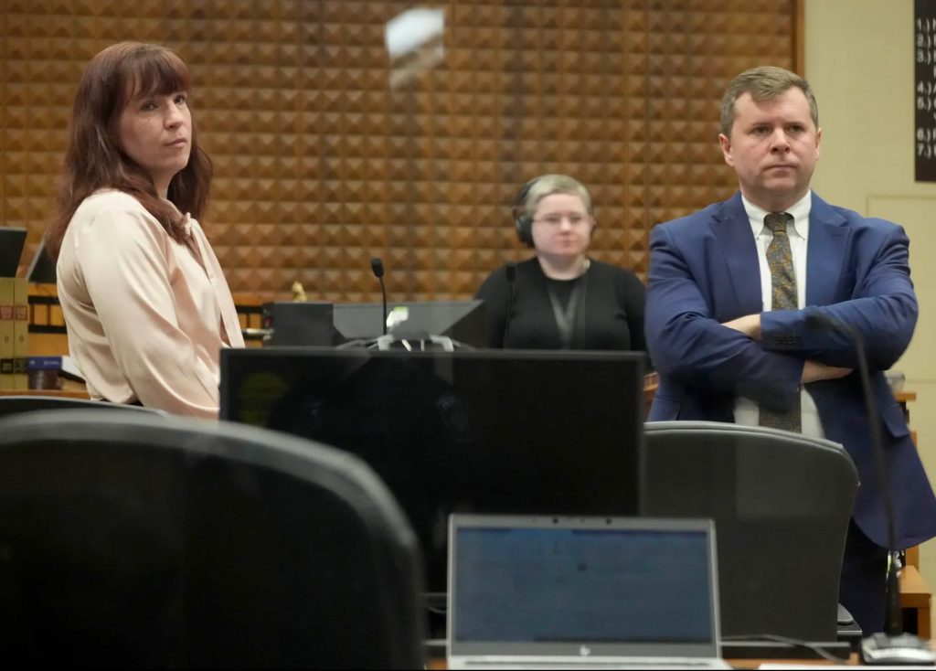Kimberly Zapata (left), the former deputy director of the Milwaukee Election Commission, appears in court with Defense Attorney, Daniel Adams during her jury trial in a Milwaukee County Courthouse in Milwaukee on Monday, March 18, 2024. Mike De Sisti/The Milwaukee Journal Sentinel