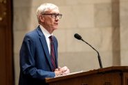 Gov. Tony Evers delivers the State of the State address Tuesday, Jan. 23, 2024, at the Wisconsin State Capitol in Madison, Wis. (Angela Major/WPR)