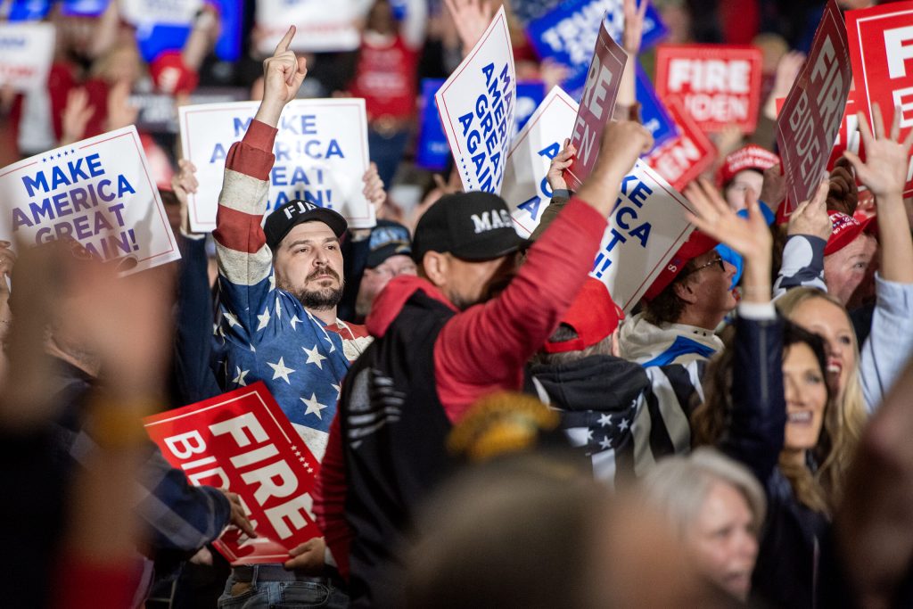 Trump supporters cheer during a rally for the former president Tuesday, April 2, 2024, at Hyatt Regency in Green Bay, Wis. Angela Major/WPR