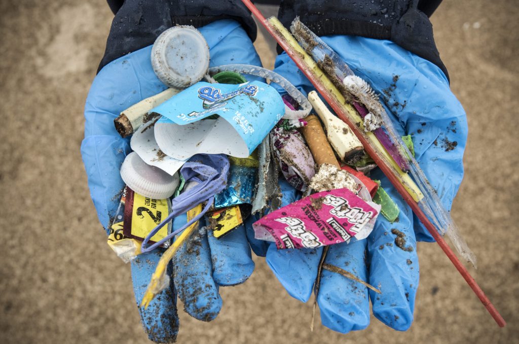 Litter picked up during a volunteer beach clean-up hosted by the Alliance for the Great Lakes. (Lloyd DeGrane/Courtesy of Alliance for the Great Lakes)