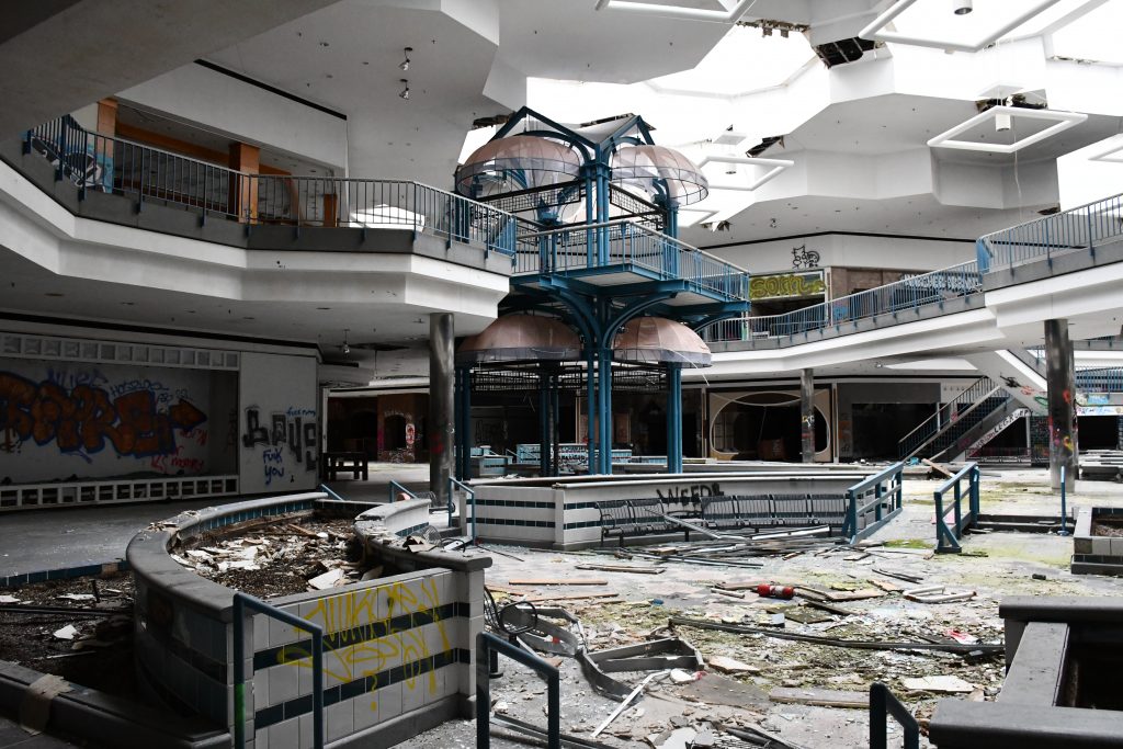 Vandalized interior of Northridge Mall. Photo by Jeramey Jannene.